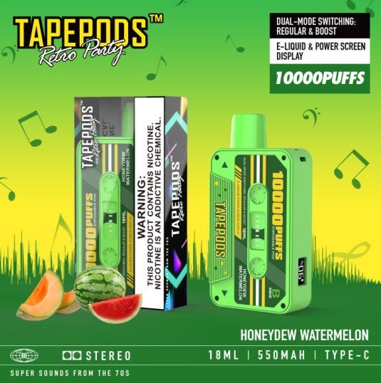 TapePods 10K Puffs Disposable Vape With Display- Honeydew Watermelon