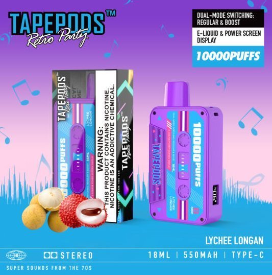 TapePods Lychee Logan 10K Puffs Disposable Vape With Display