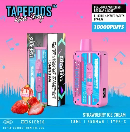 TapePods 10K Puffs Disposable Vape With Display- Strawberry Ice Cream