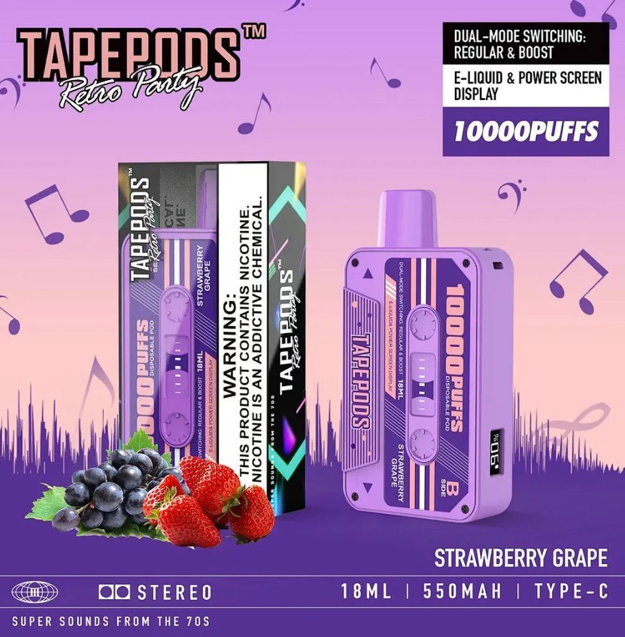 TapePods 10K Puffs Disposable Vape With Display- Strawberry Grape